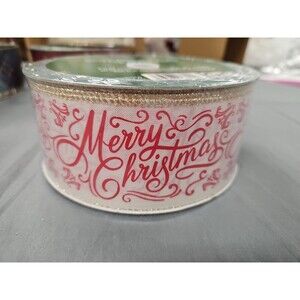 Members Mark Wired Ribbon Merry Christmas White Red 2.5 in X 50 yards Crafts